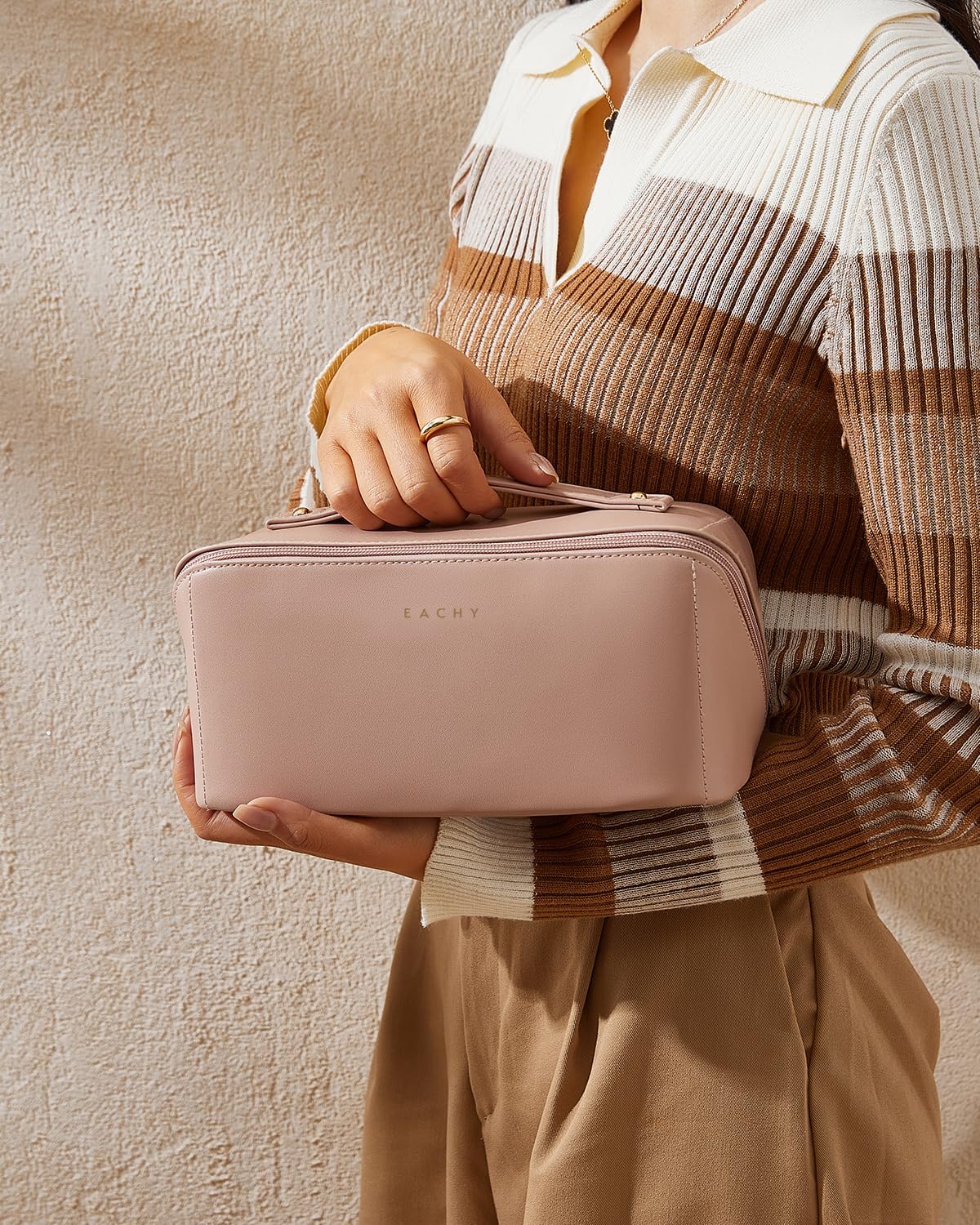 EACHY Travel Makeup Bag with cosmetics inside