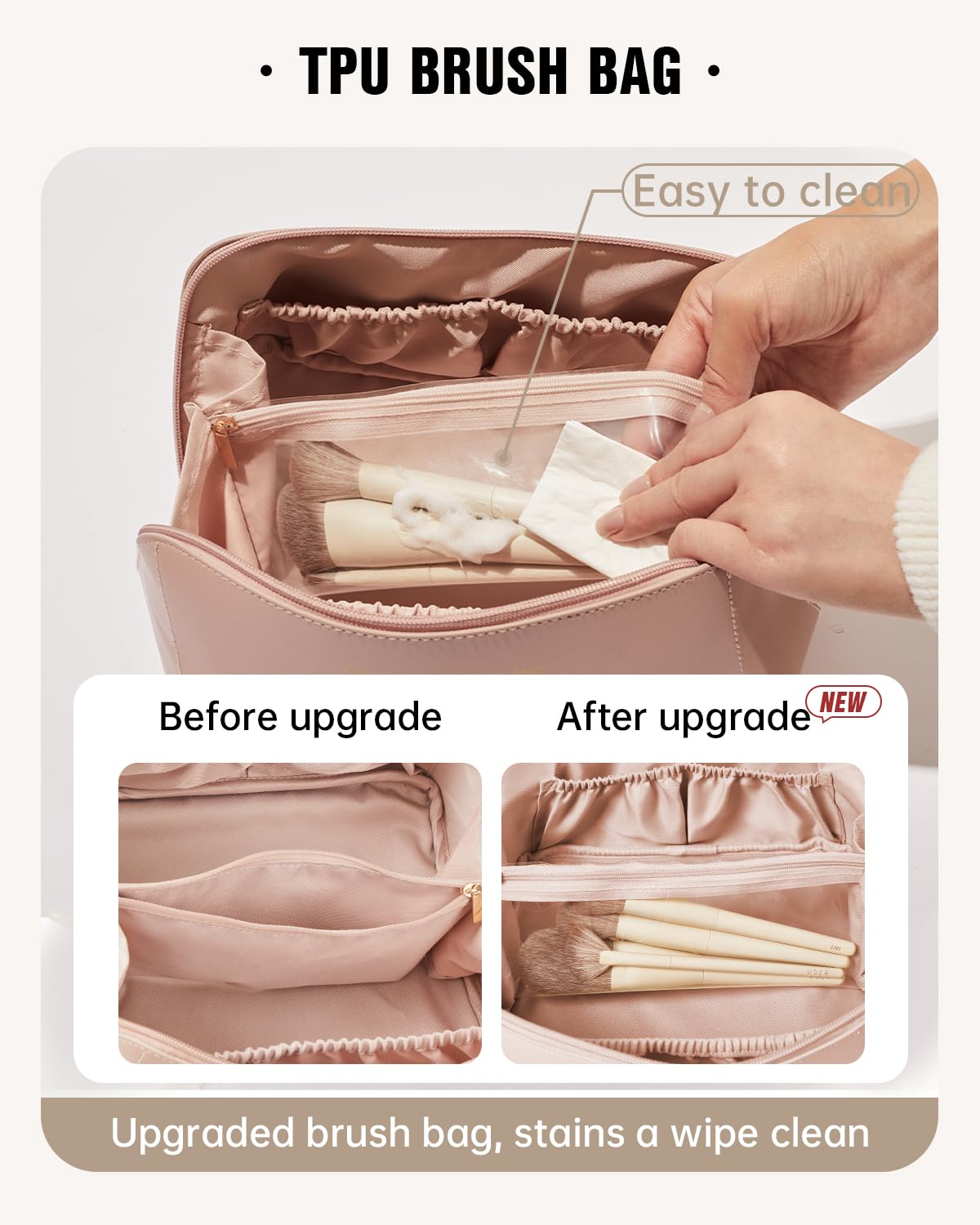 EACHY Travel Makeup Bag with custom metal zipper detail