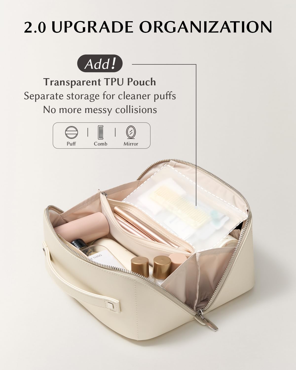 EACHY Travel Makeup Bag with open compartments and brushes