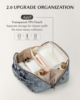 EACHY Velvet Makeup Bag in lifestyle setting on a vanity