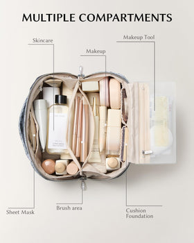 EACHY Velvet Makeup Bag side view with clear brush pockets