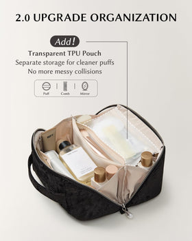 EACHY Velvet Travel Makeup Bag dimensions displayed