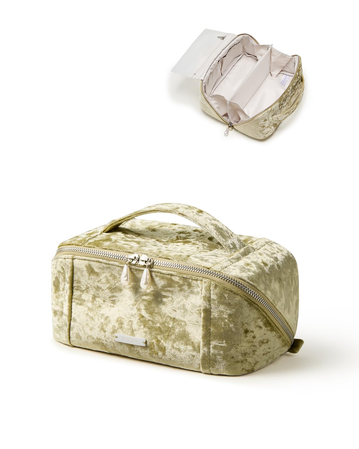 EACHY Velvet Travel Makeup Bag front view with chic pendant