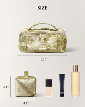 EACHY Velvet Travel Makeup Bag in lifestyle scene on a vanity