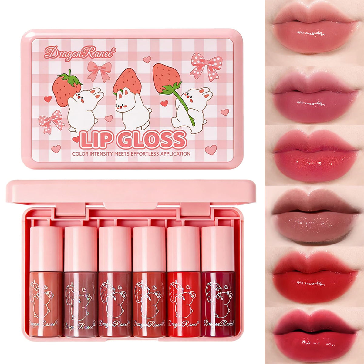 Eakroo 6 Colours Lip Gloss Set front view with assorted shades