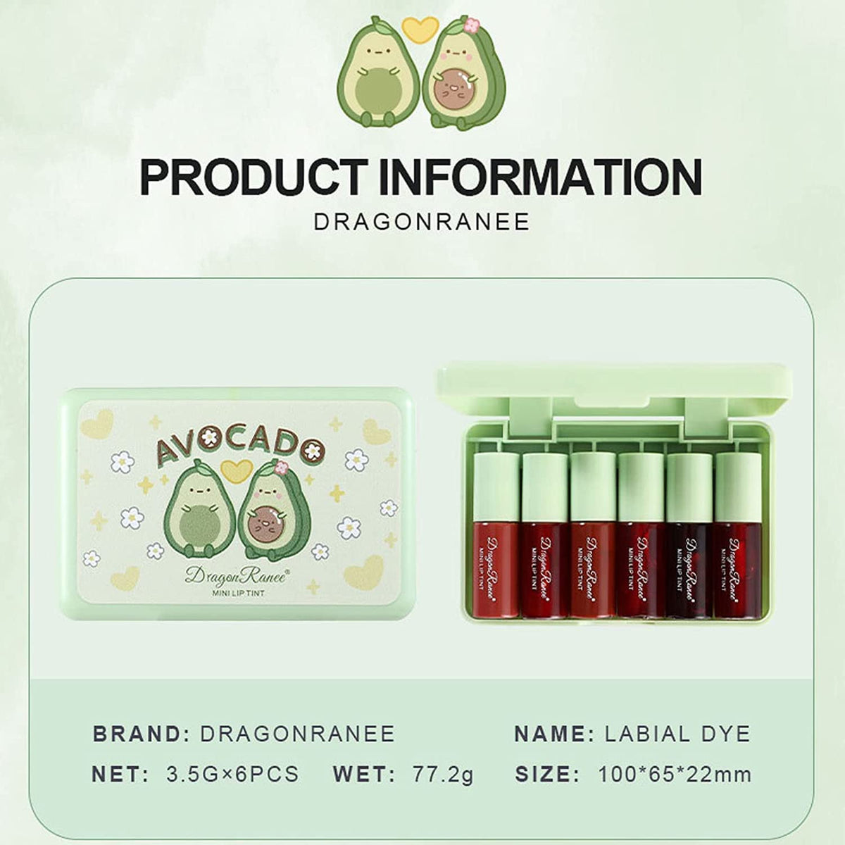 Eakroo Avocado Lip Tint Stain with makeup brushes