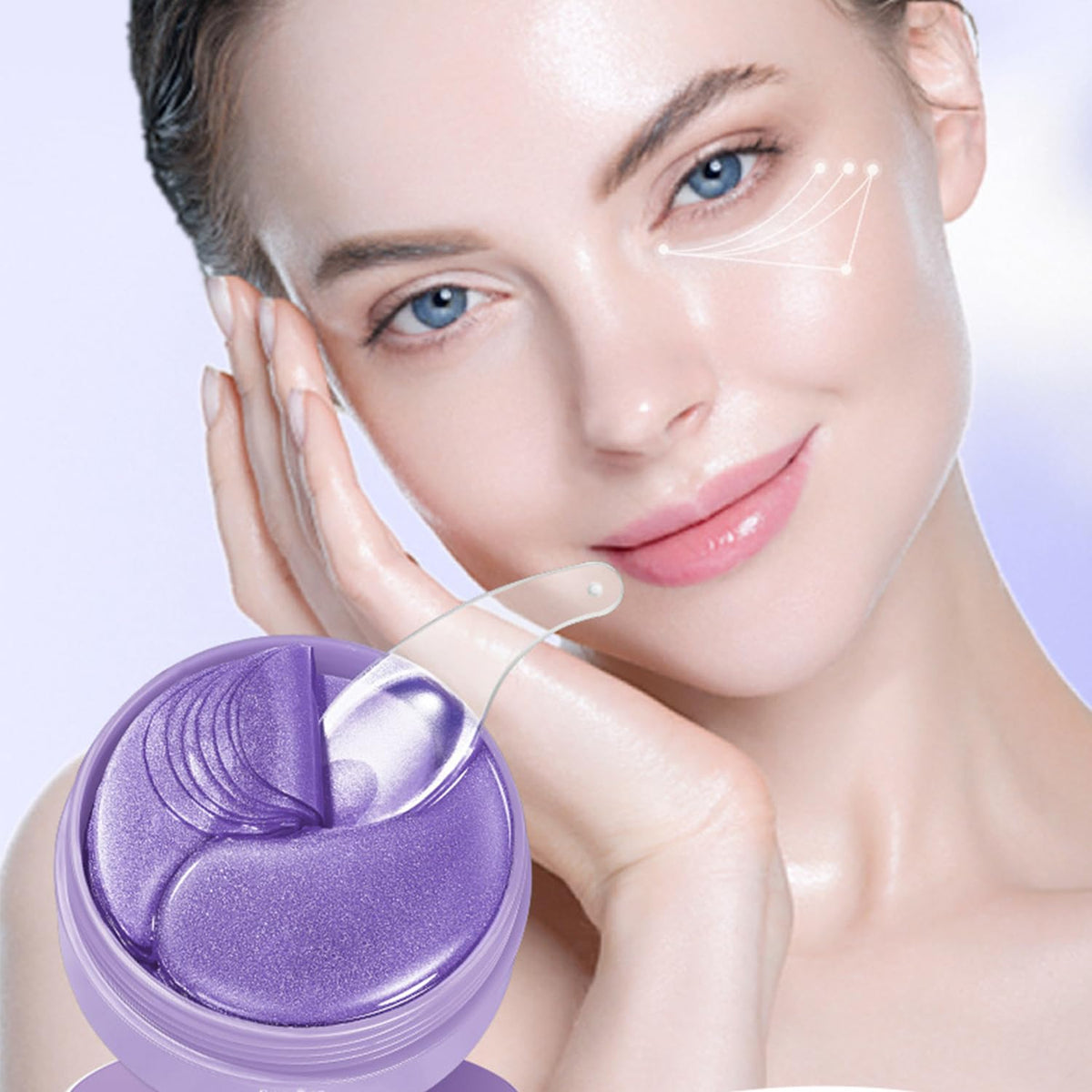 Eakroo Grape Eye Mask hydrogel patches on a model