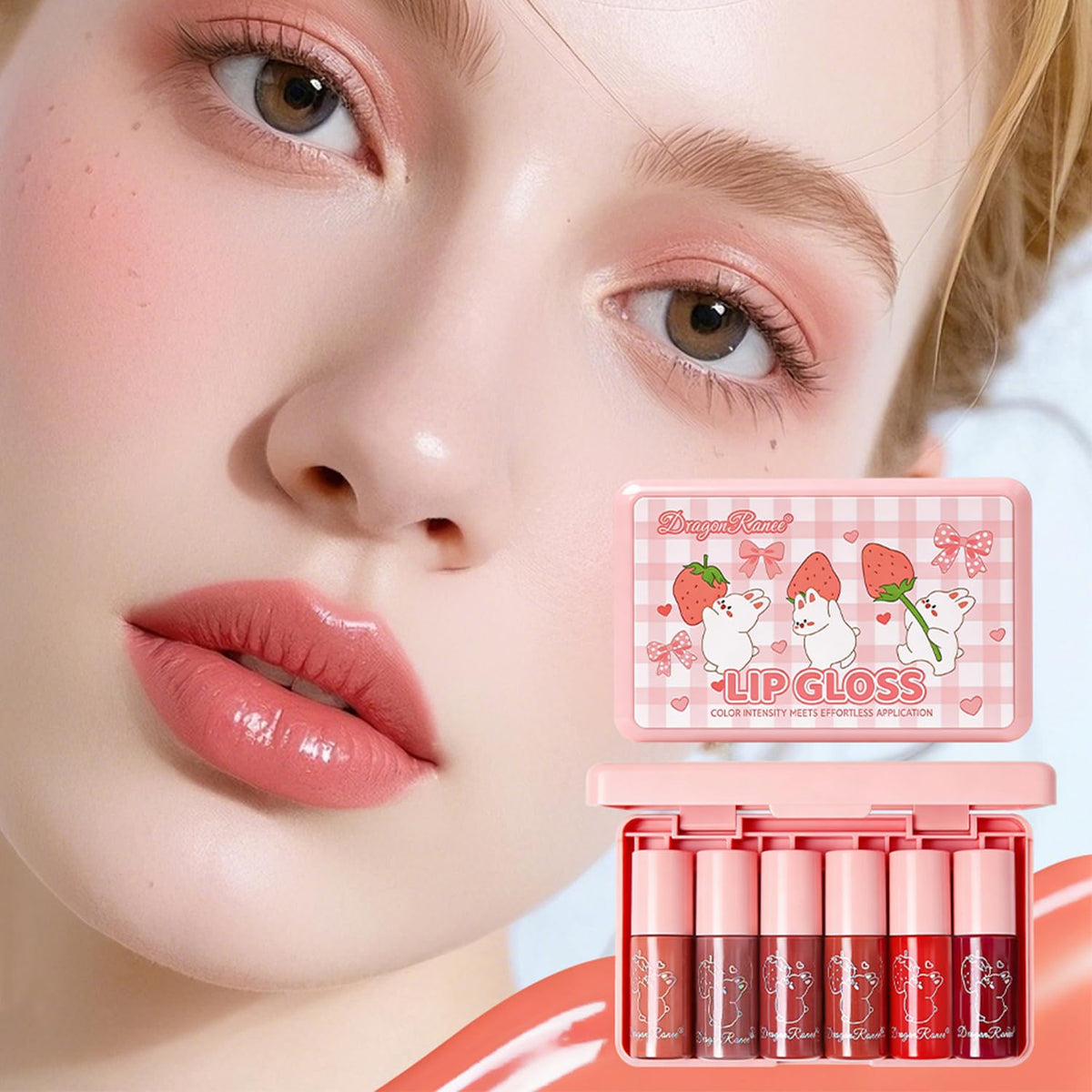 Eakroo lip gloss in nude pink shade close-up