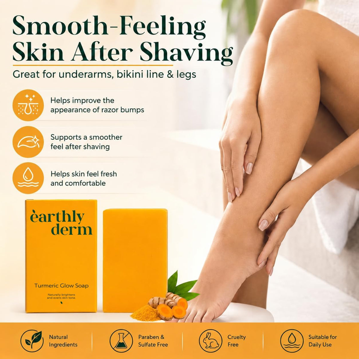earthly derm Turmeric Soap Bar lathering on hands