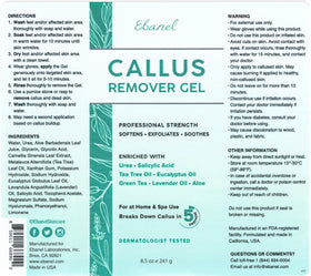 Ebanel Callus Remover Gel and Urea Foot Cream set with ingredients