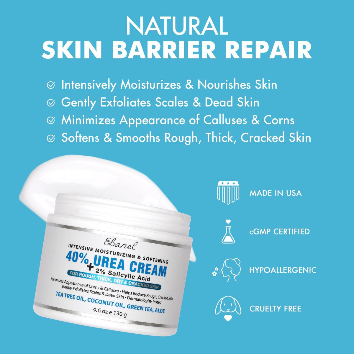 Ebanel Urea Cream 40% application on dry feet