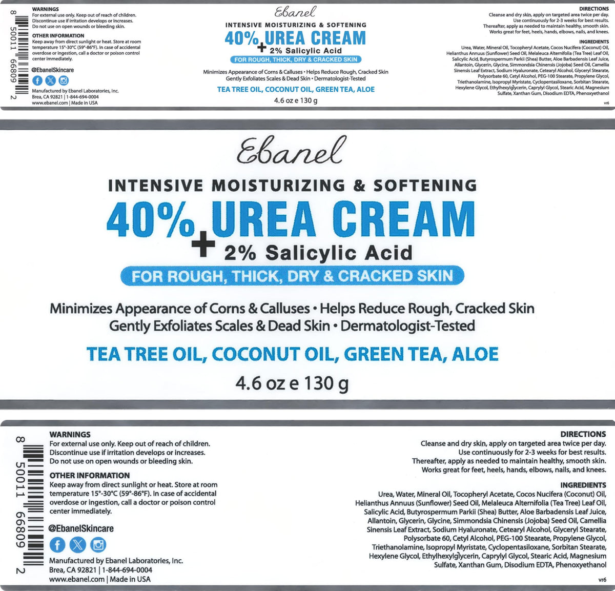 Ebanel Urea Cream 40% on a bathroom counter