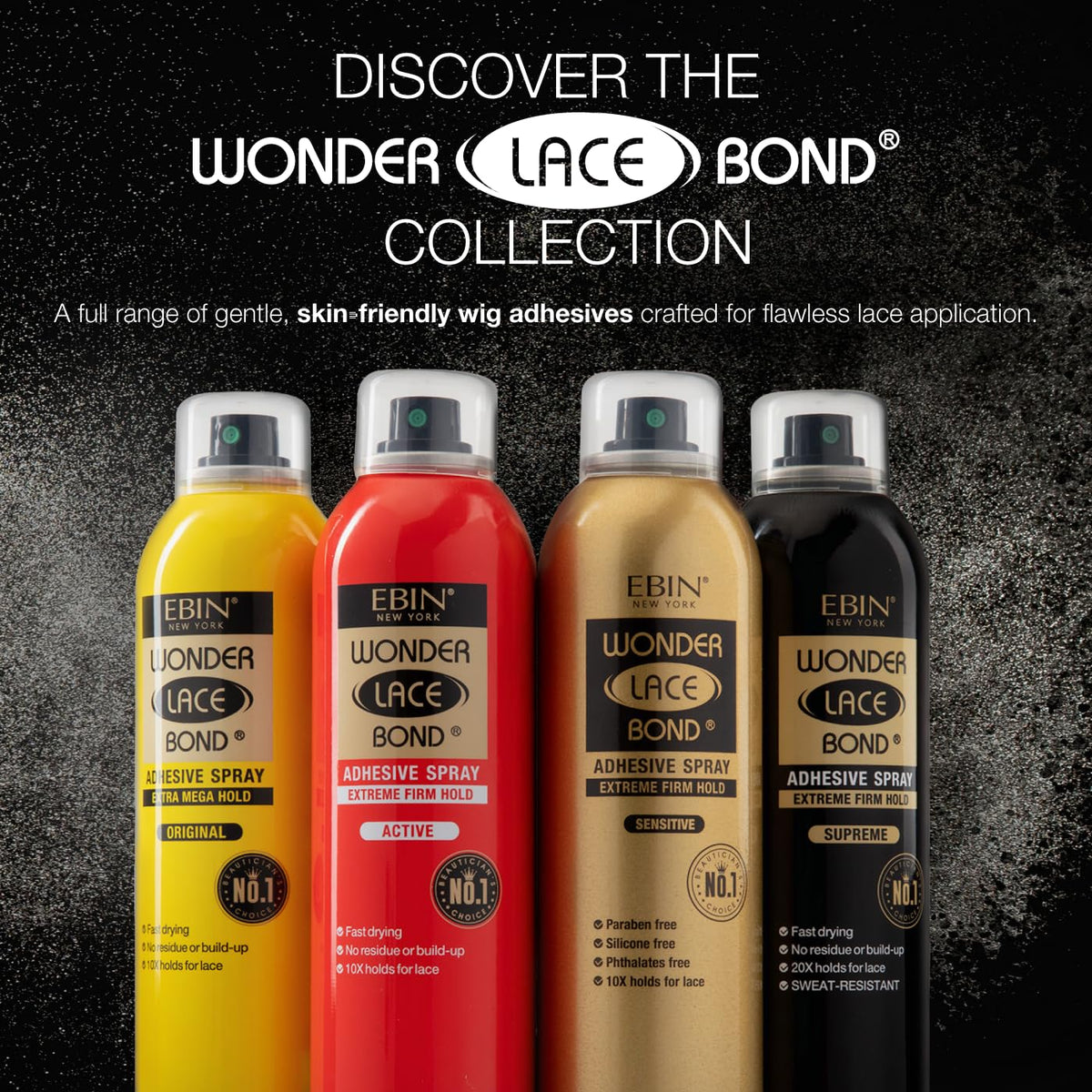 EBIN NEW YORK Wonder Lace Bond Adhesive Spray on a vanity table