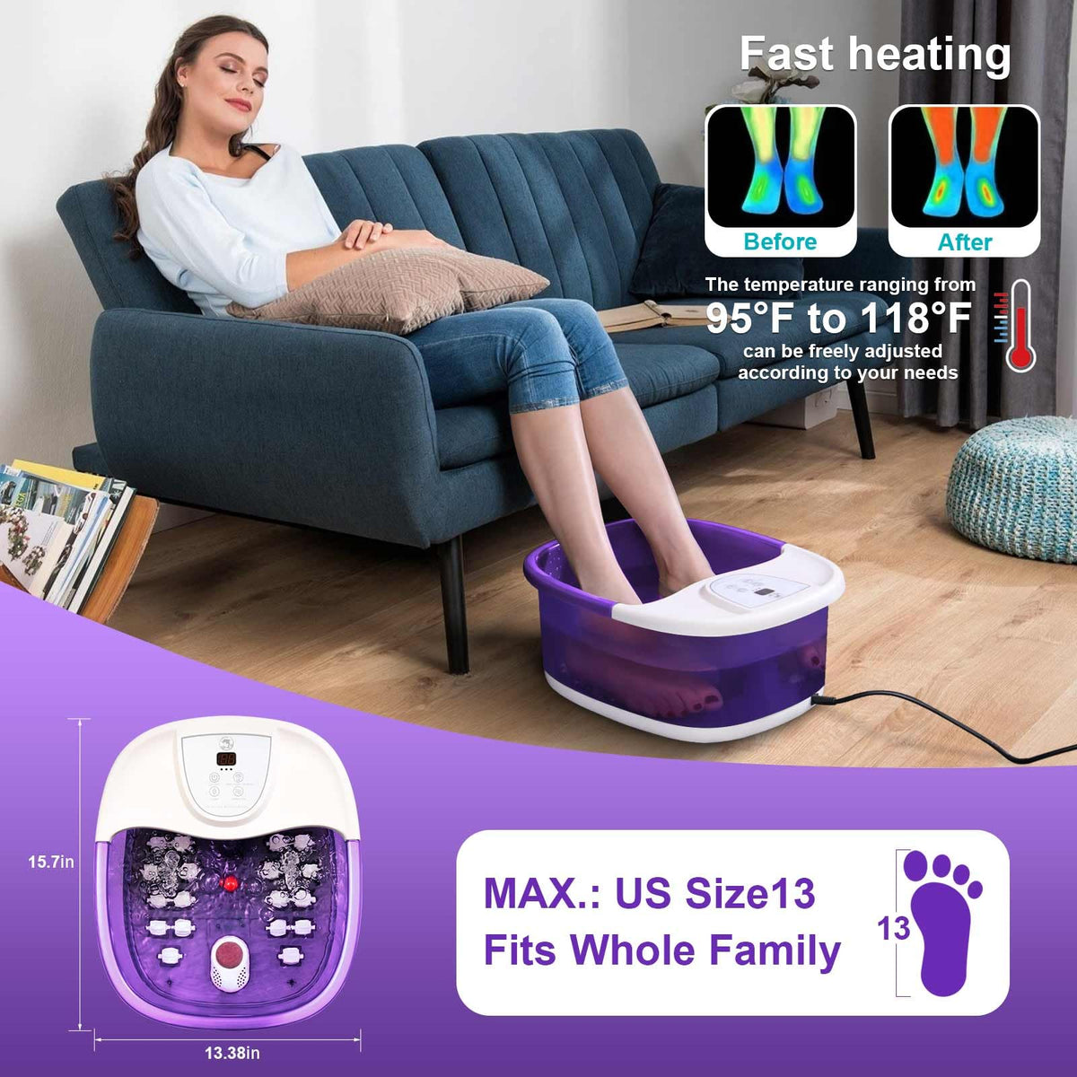 ECARBME Foot Spa Bath Massager control panel close-up