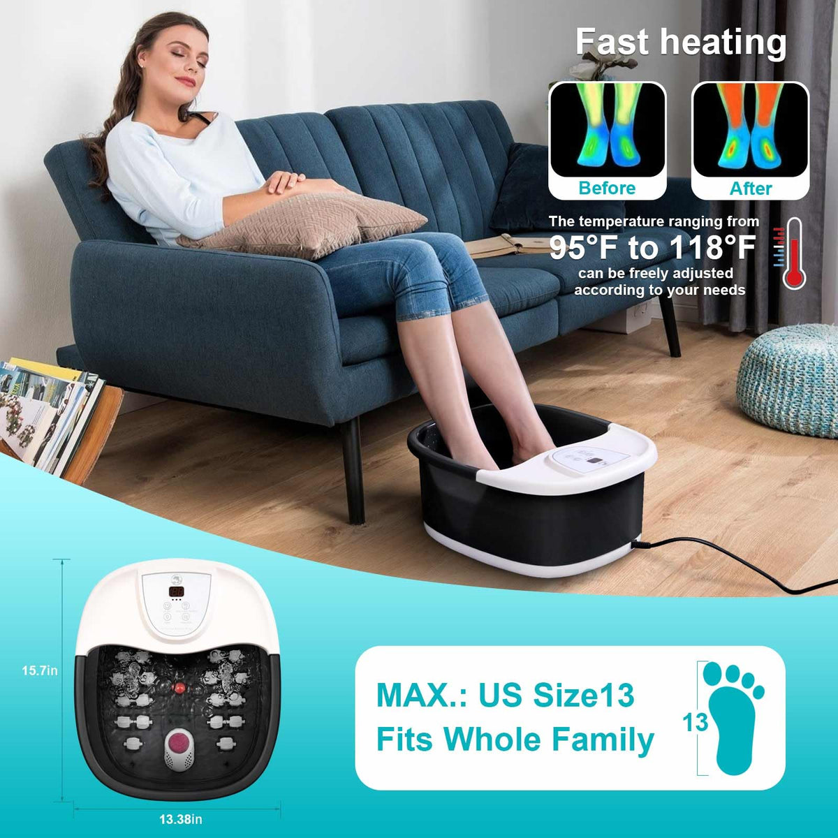 ECARBME Foot Spa Bath Massager control panel close-up