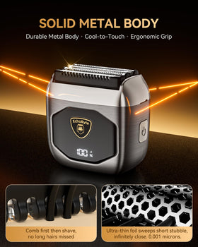 EchoByte Electric Foil Shaver side view showing 4 blades