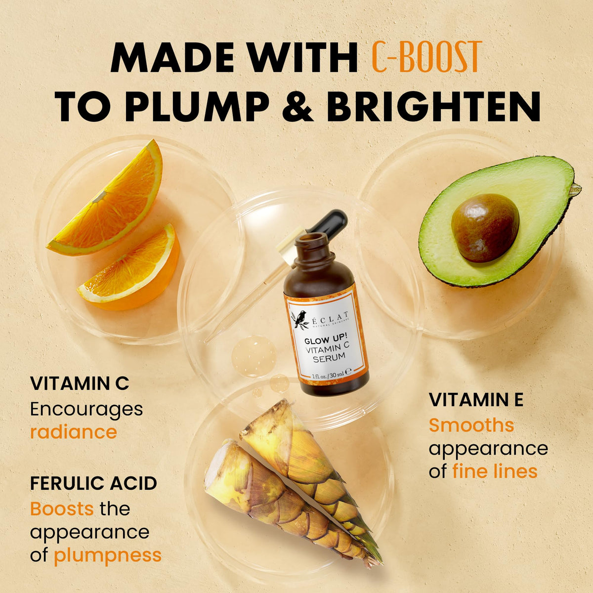 Eclat Skincare Vitamin C Serum 1 Fl Oz bottle with dropper