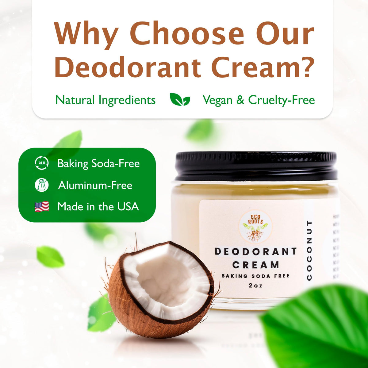 ECO ROOTS Natural Deodorant Cream open view showing cream texture