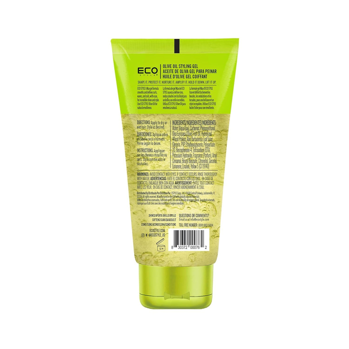 Eco Style Olive Oil Hair Gel 2 oz bottle side view