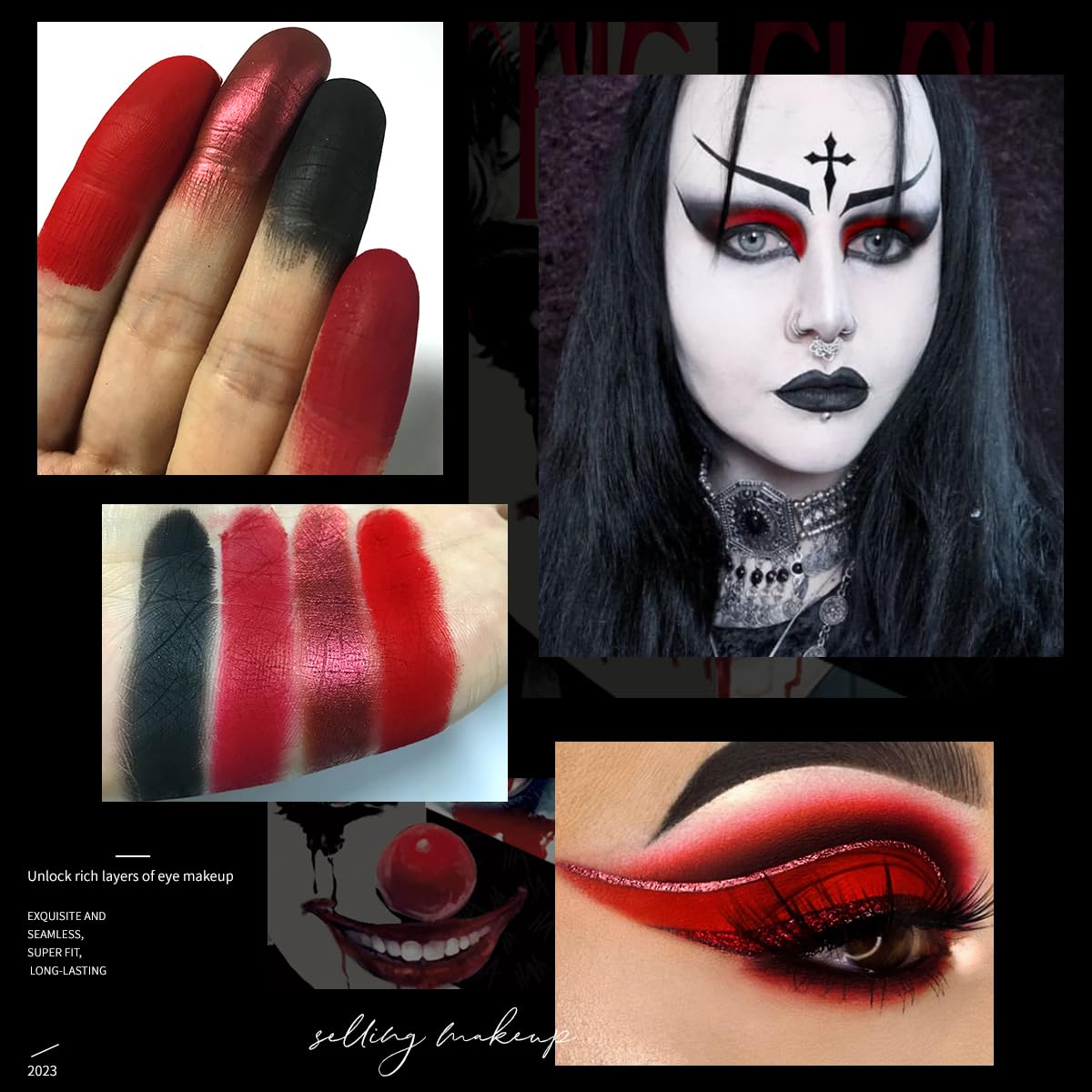 ecofavor Red Goth Eyeshadow Palette showcasing the bright red and dark shades
