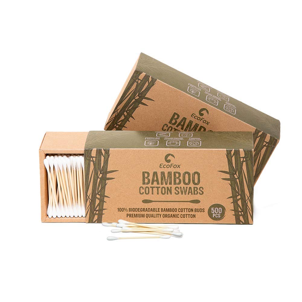 EcoFox Bamboo Cotton Swabs 1000 Count front view