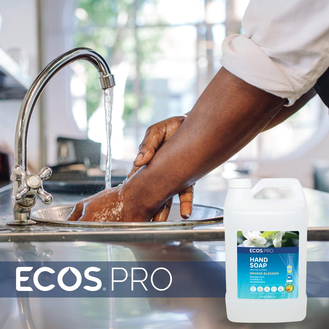 ECOS PRO Hand Soap Refill 1 Gallon Orange Blossom pouring into dispenser