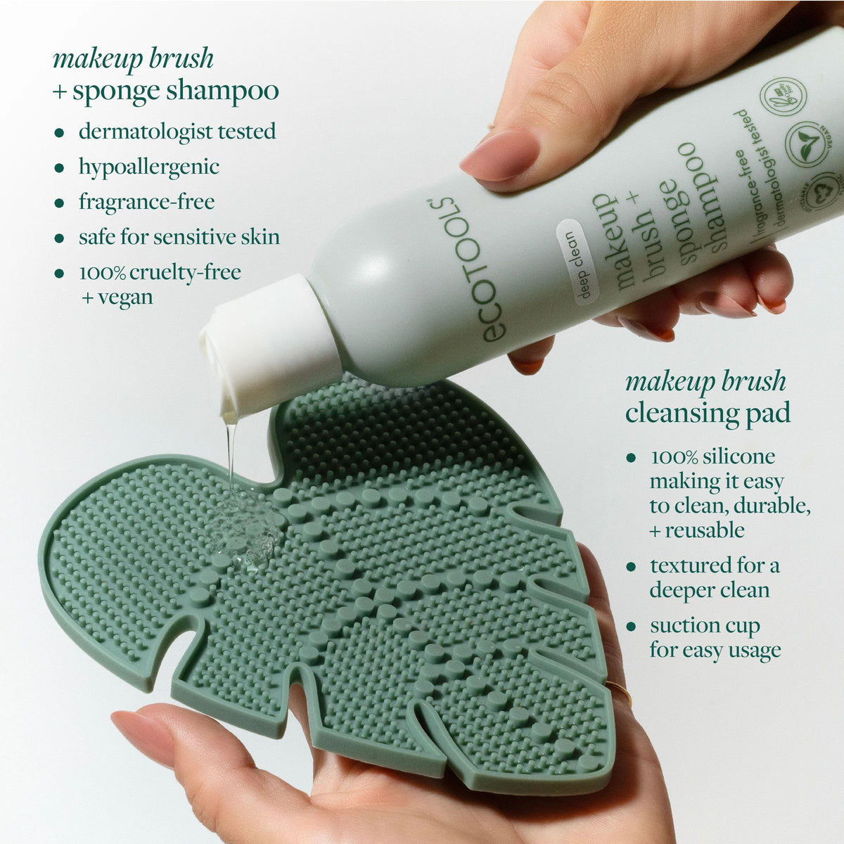EcoTools Brush Cleaner Mat in use with a makeup brush