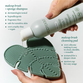 EcoTools Brush Cleaner Mat in use with a makeup brush