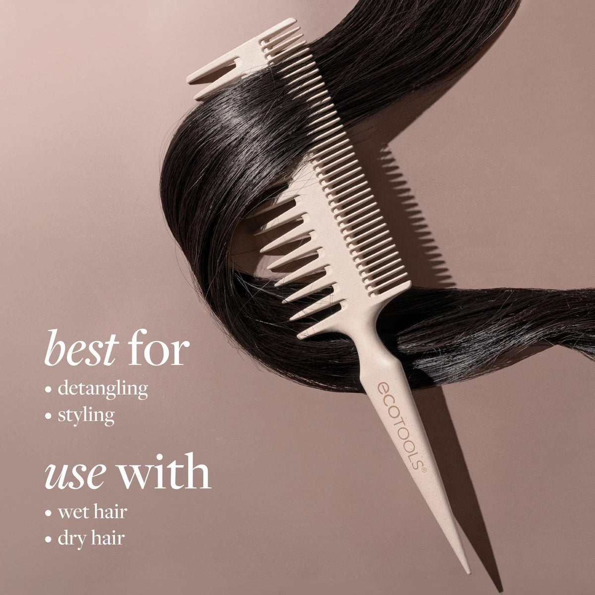 EcoTools Double-Sided Hair Comb side view with no-slip grip handle
