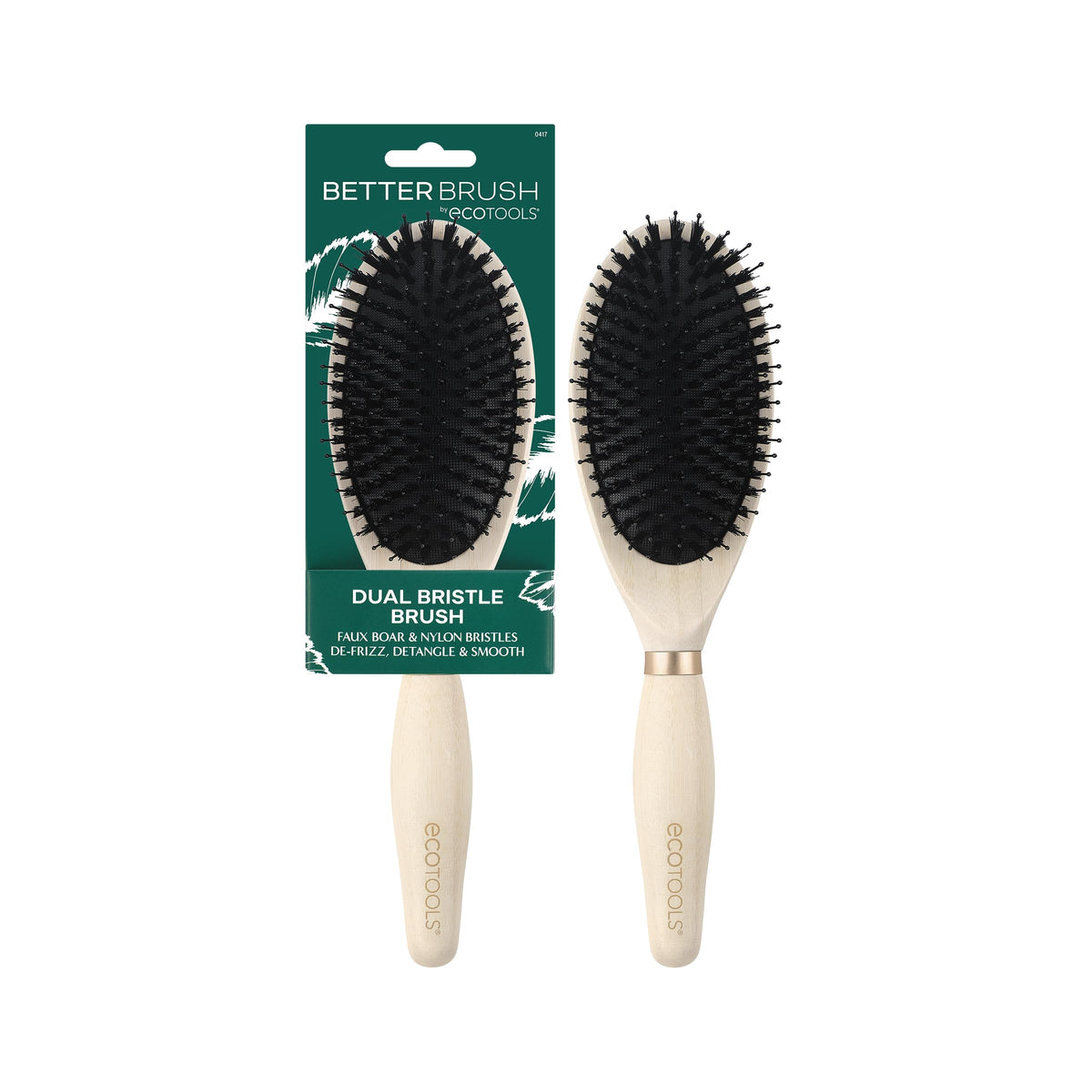 EcoTools Dual Bristle Hair Brush front view with bamboo handle
