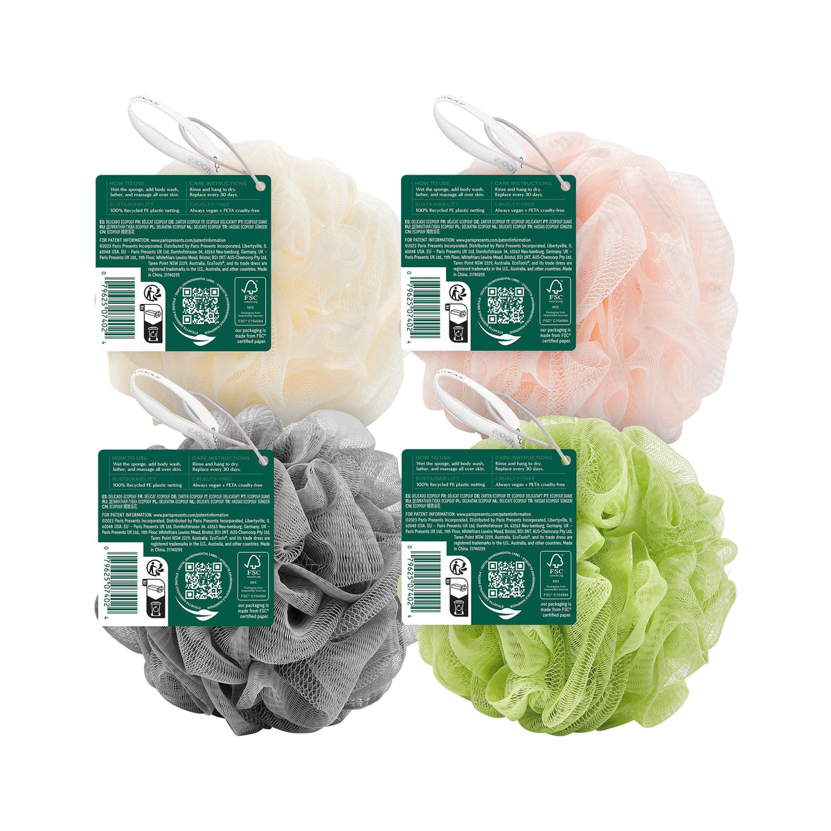 EcoTools EcoPouf bath sponge hanging to dry