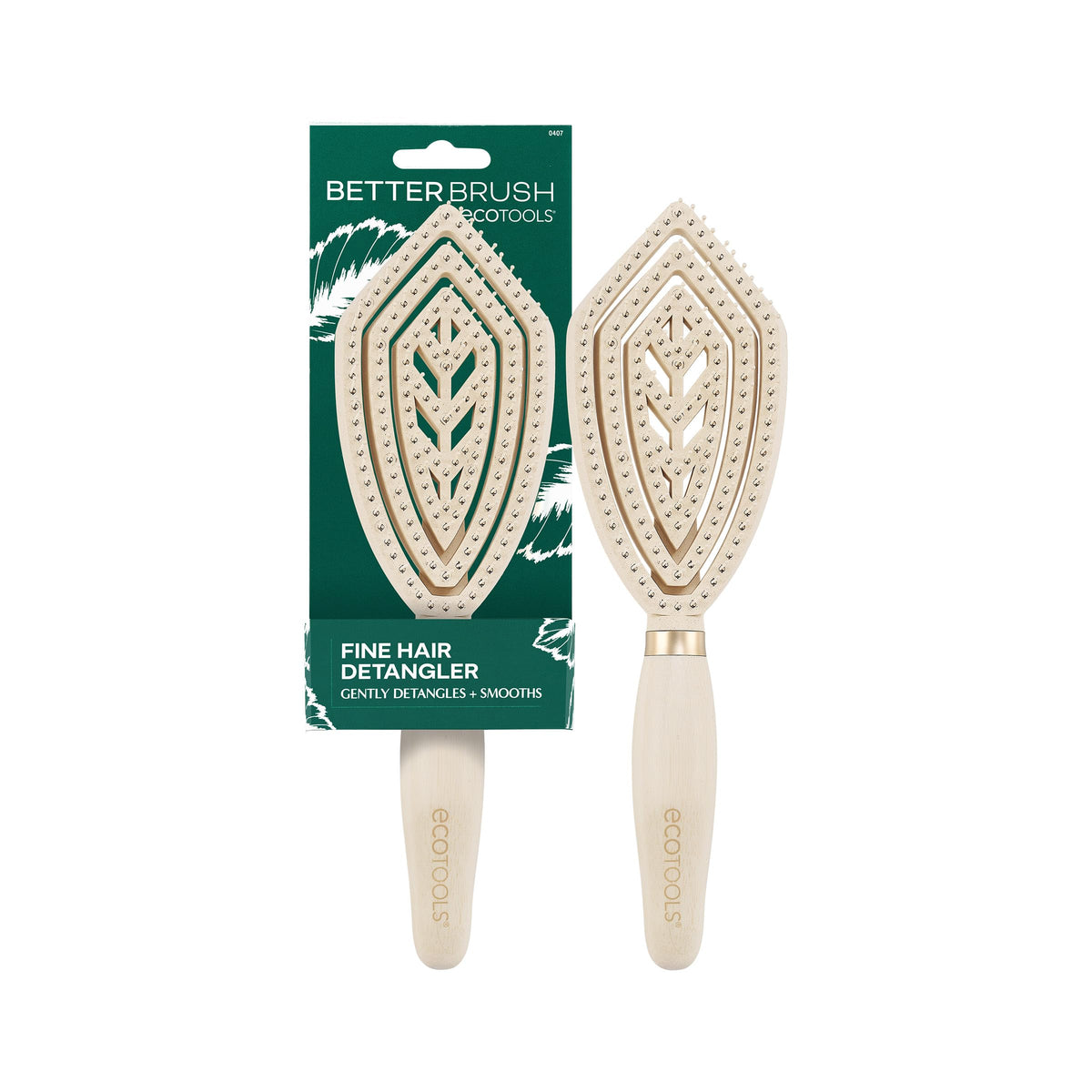 EcoTools Fine Hair Detangler Brush front view with bamboo handle