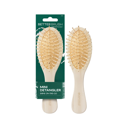 EcoTools Mini Detangler Hairbrush front view with bamboo handle