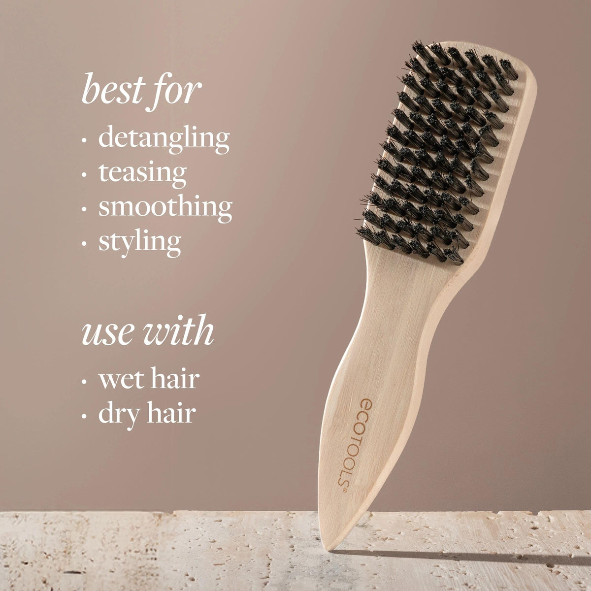 EcoTools Mini Slick Back Hair Brush side view highlighting size