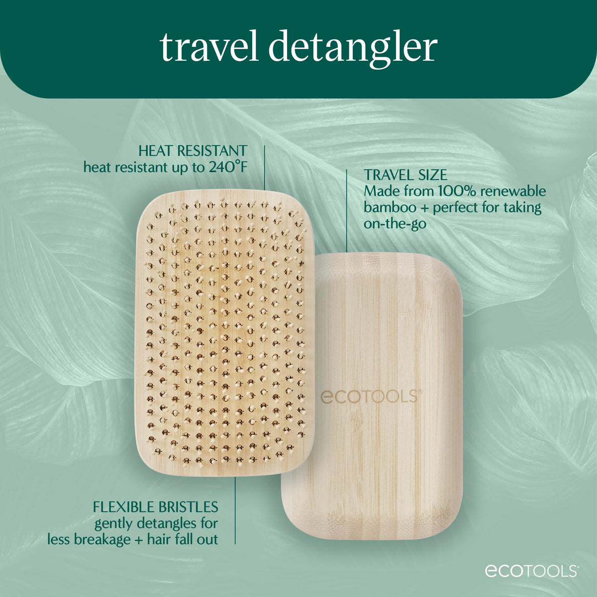 EcoTools Travel Detangler Hairbrush side view showing flexible bristles