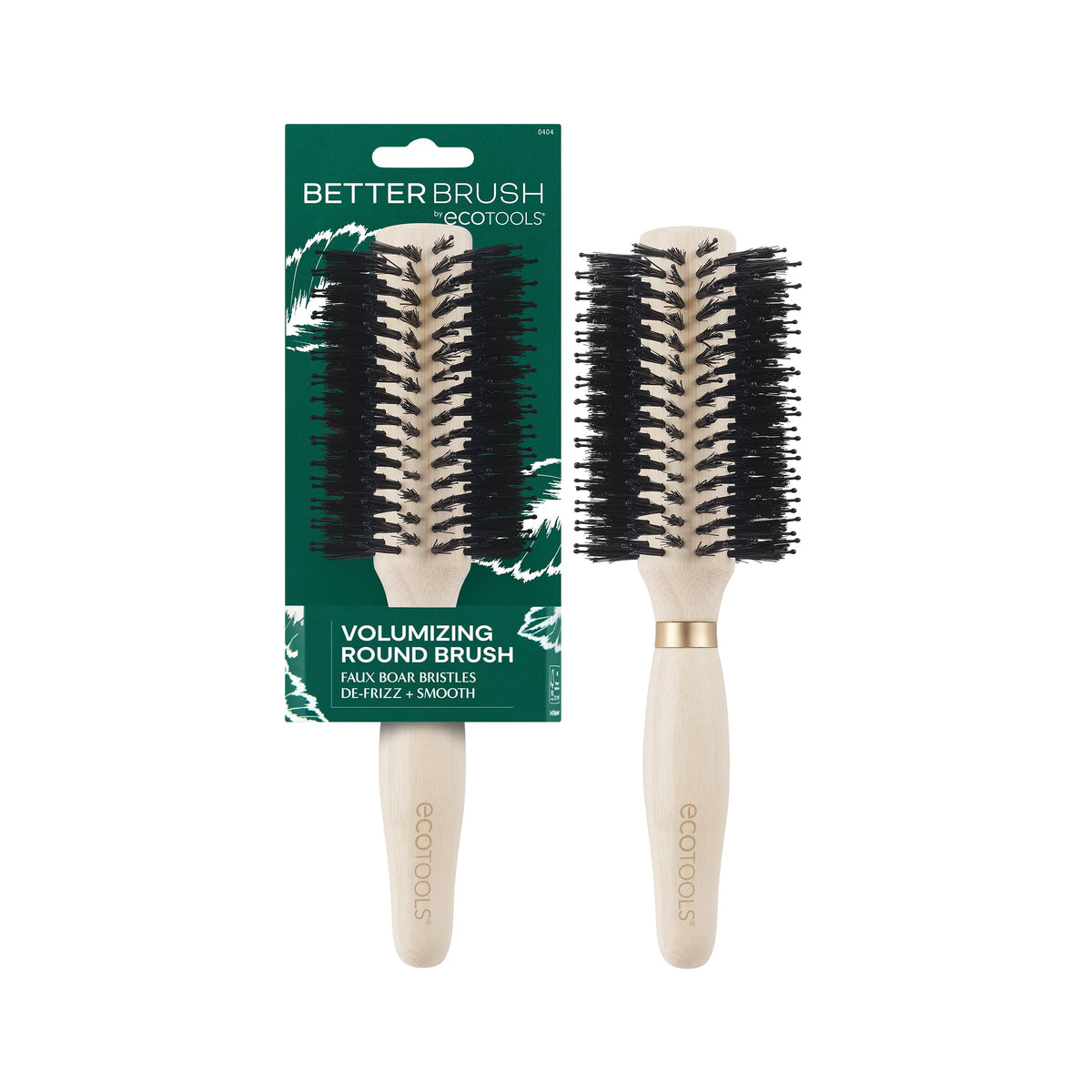 EcoTools Volumizing Round Brush front view with bamboo handle