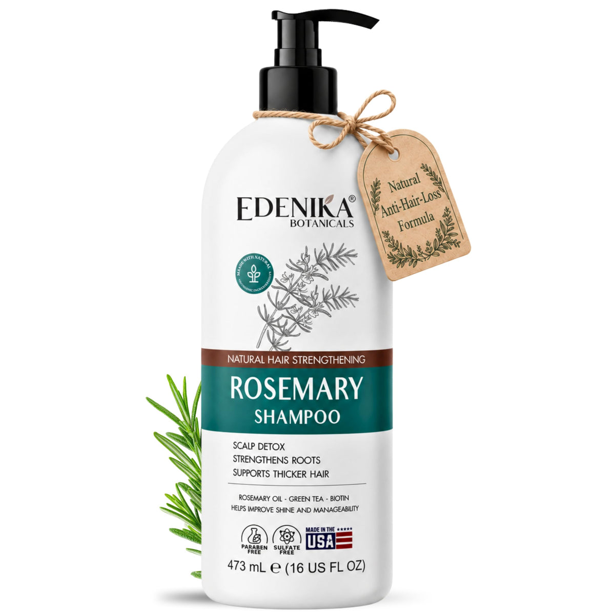 EDENIKA BOTANICALS Rosemary Oil Shampoo front view 16 fl oz