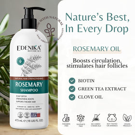 EDENIKA BOTANICALS Rosemary Oil Shampoo in a lifestyle setting