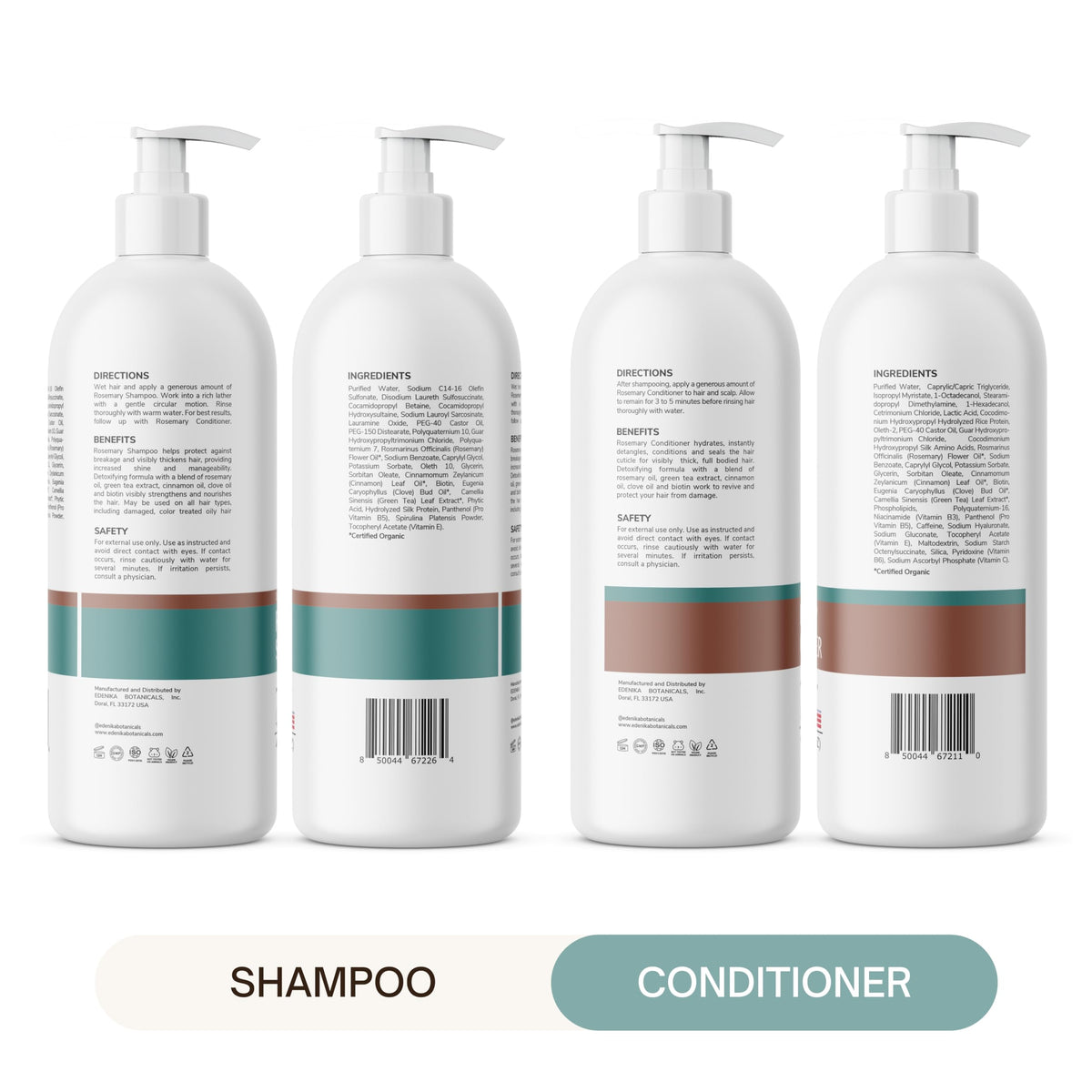 EDENIKA BOTANICALS Rosemary Shampoo and Conditioner set on wooden surface
