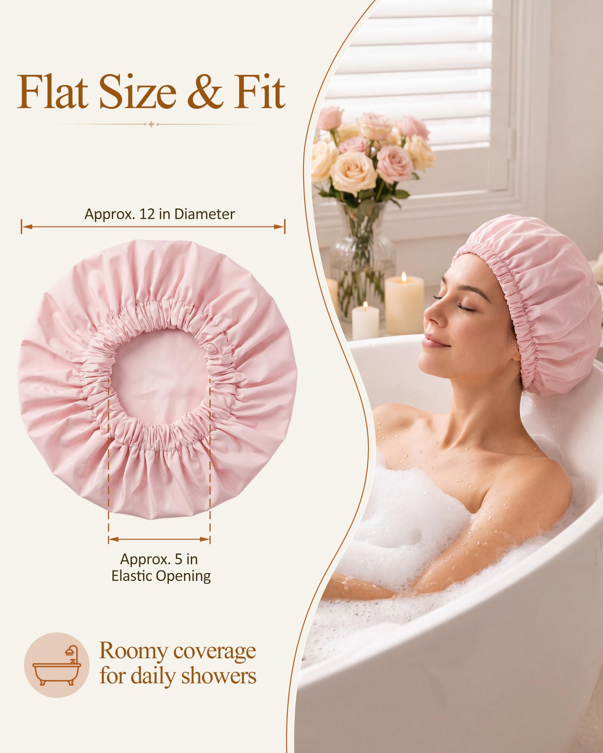 Edoneery shower cap displayed with other bathing accessories