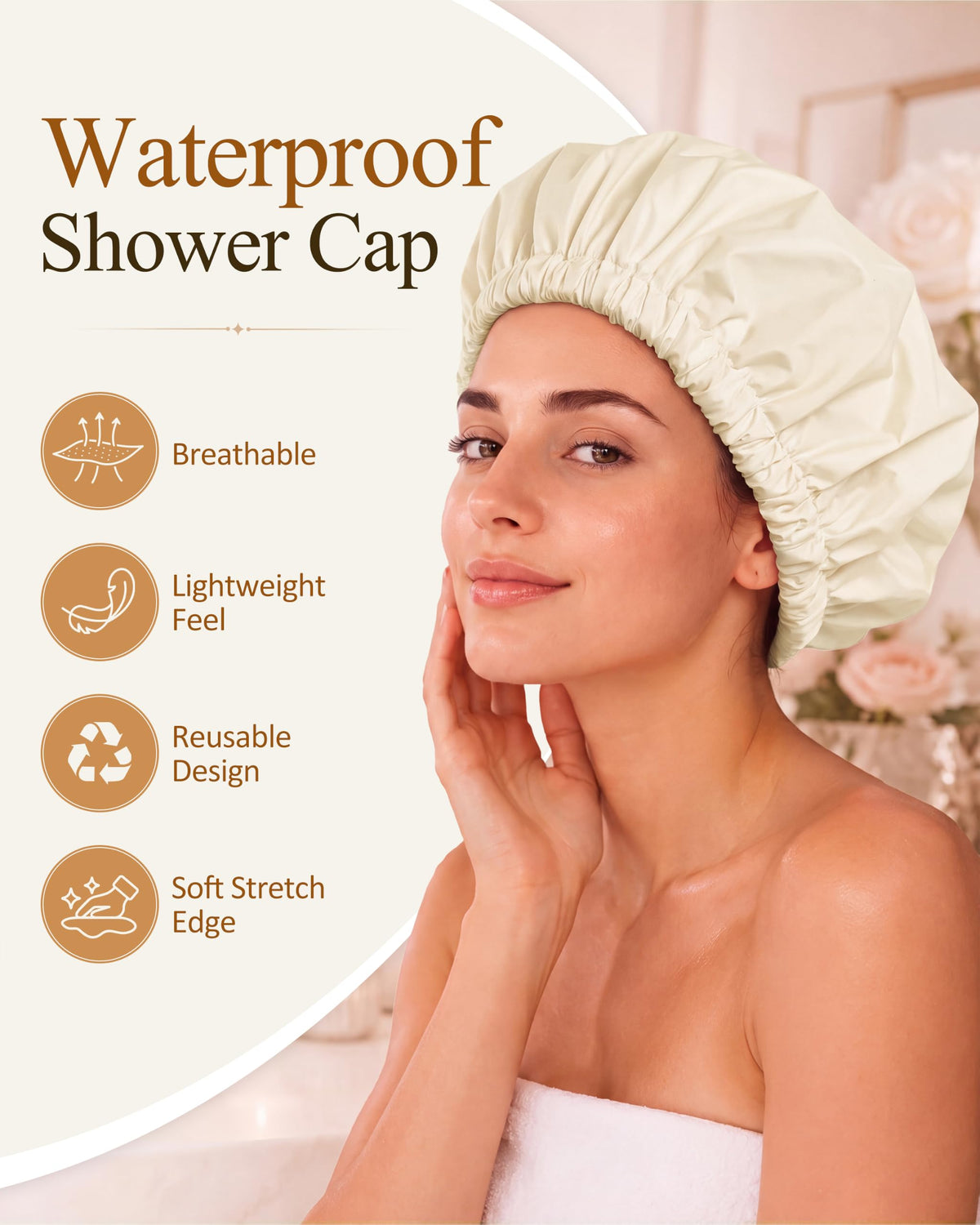 Edoneery Shower Cap folded and stored in a toiletry bag