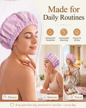 Edoneery shower cap folded in a travel pouch