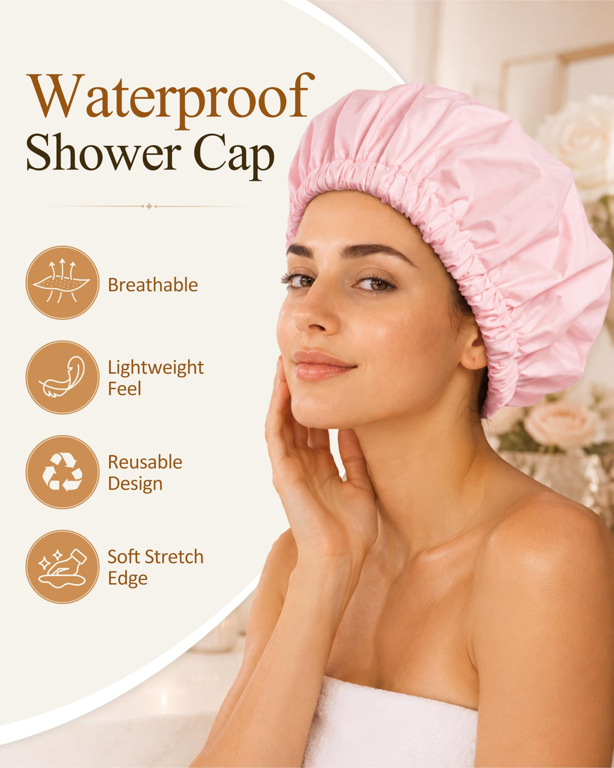 Edoneery shower cap laid flat to display its soft fabric