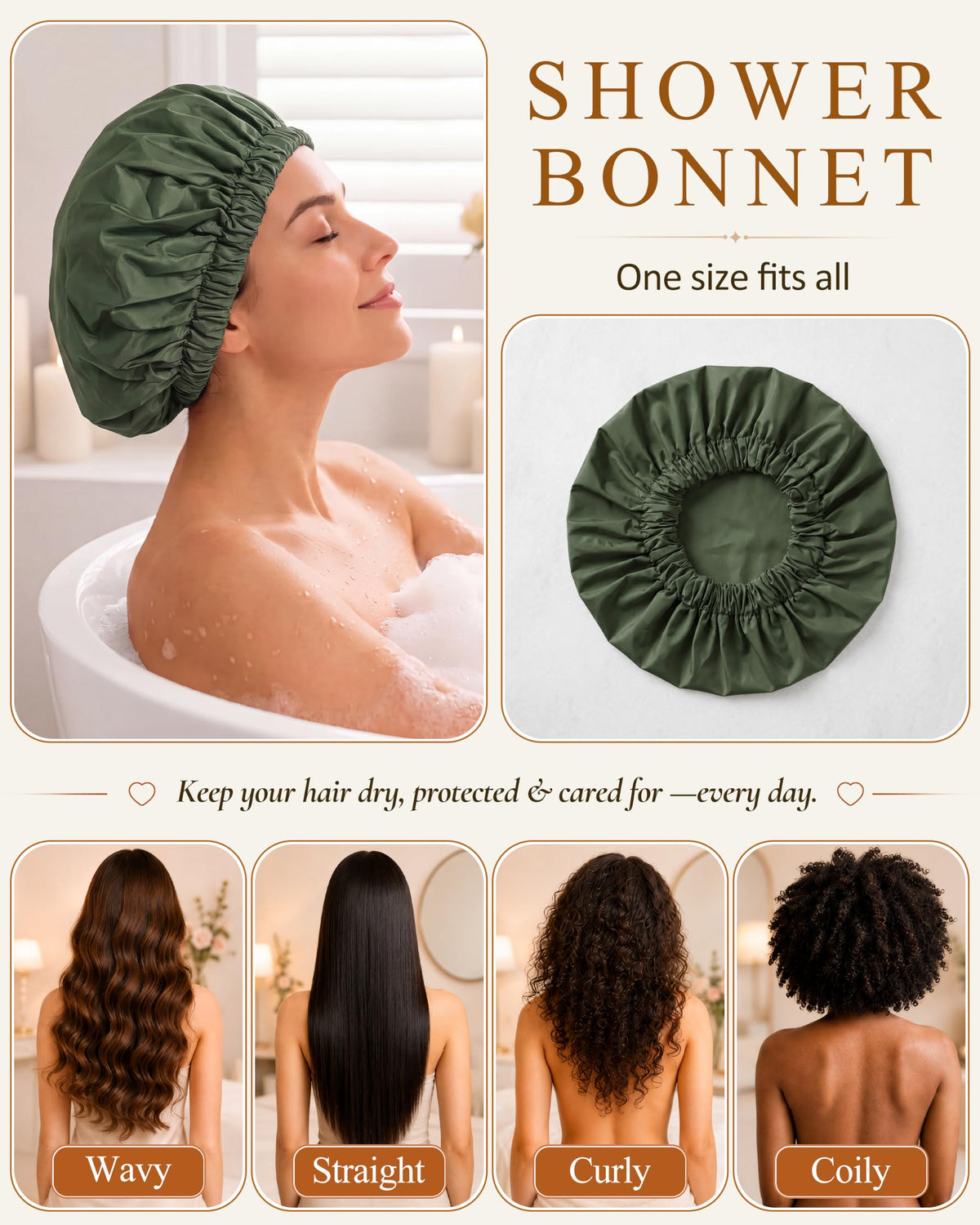 Edoneery shower cap lifestyle scene in bathroom setting