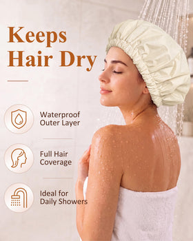 Edoneery Shower Cap showcasing elastic band fit for long hair