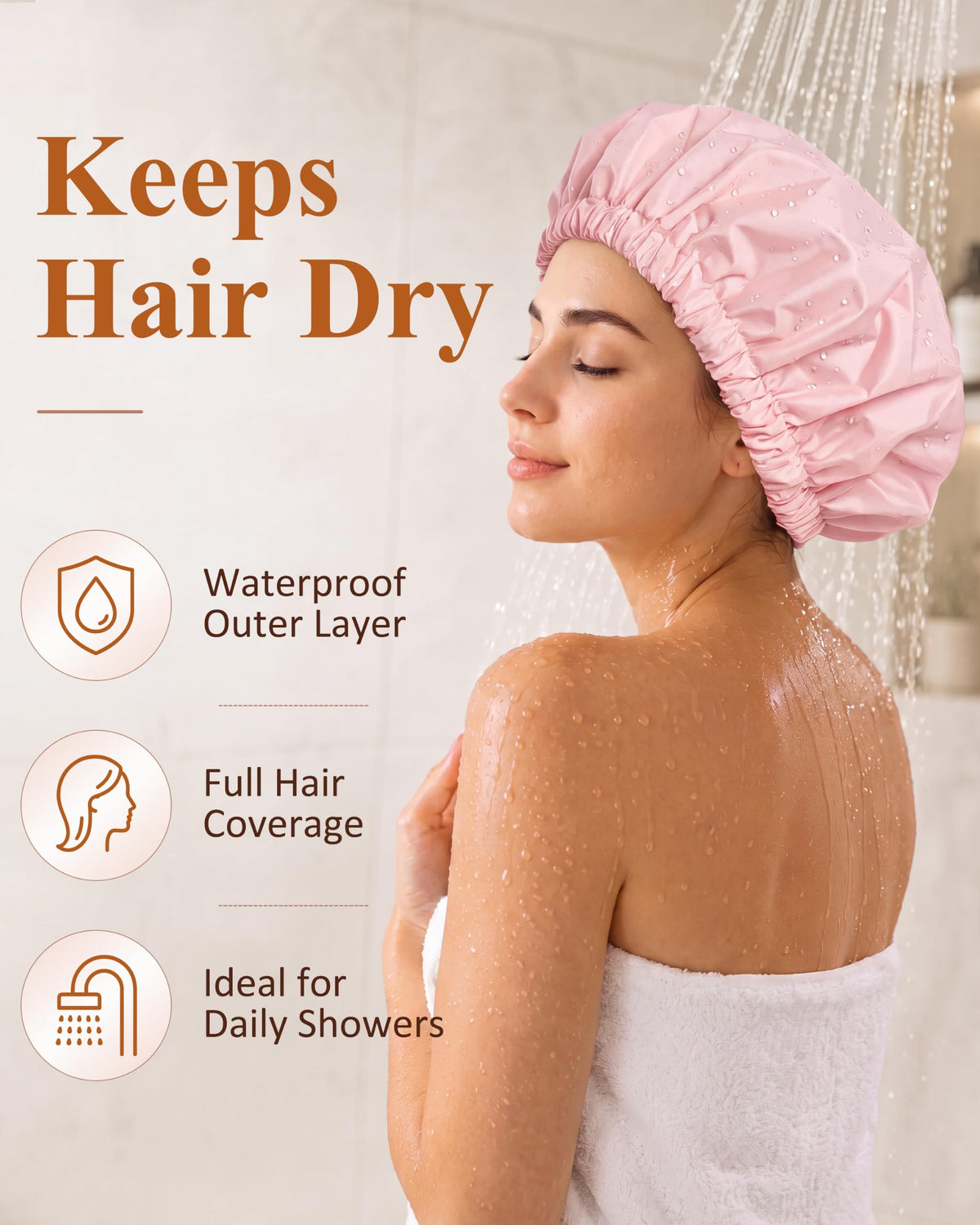 Edoneery shower cap showing the secure elastic band close-up