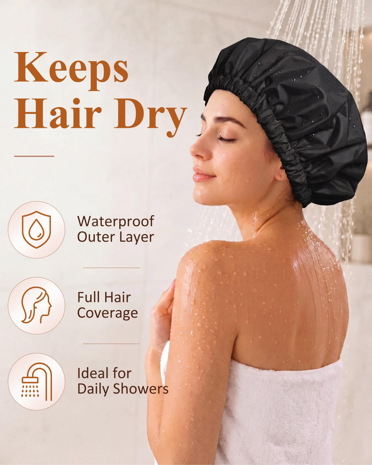Edoneery shower cap side view with elastic band