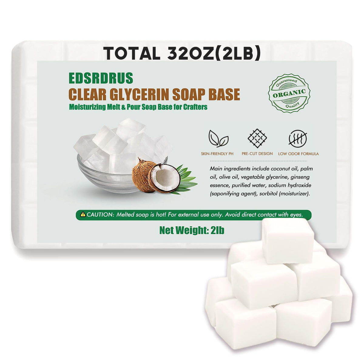 EDSRDRUS 2LB Unscented Glycerin Soap Base front view