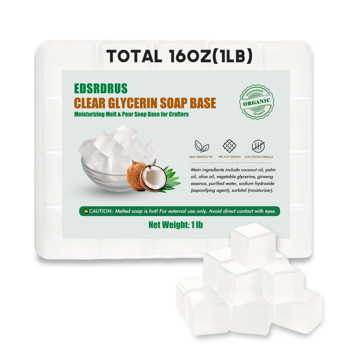 EDSRDRUS Glycerin Soap Base 1LB unscented front view