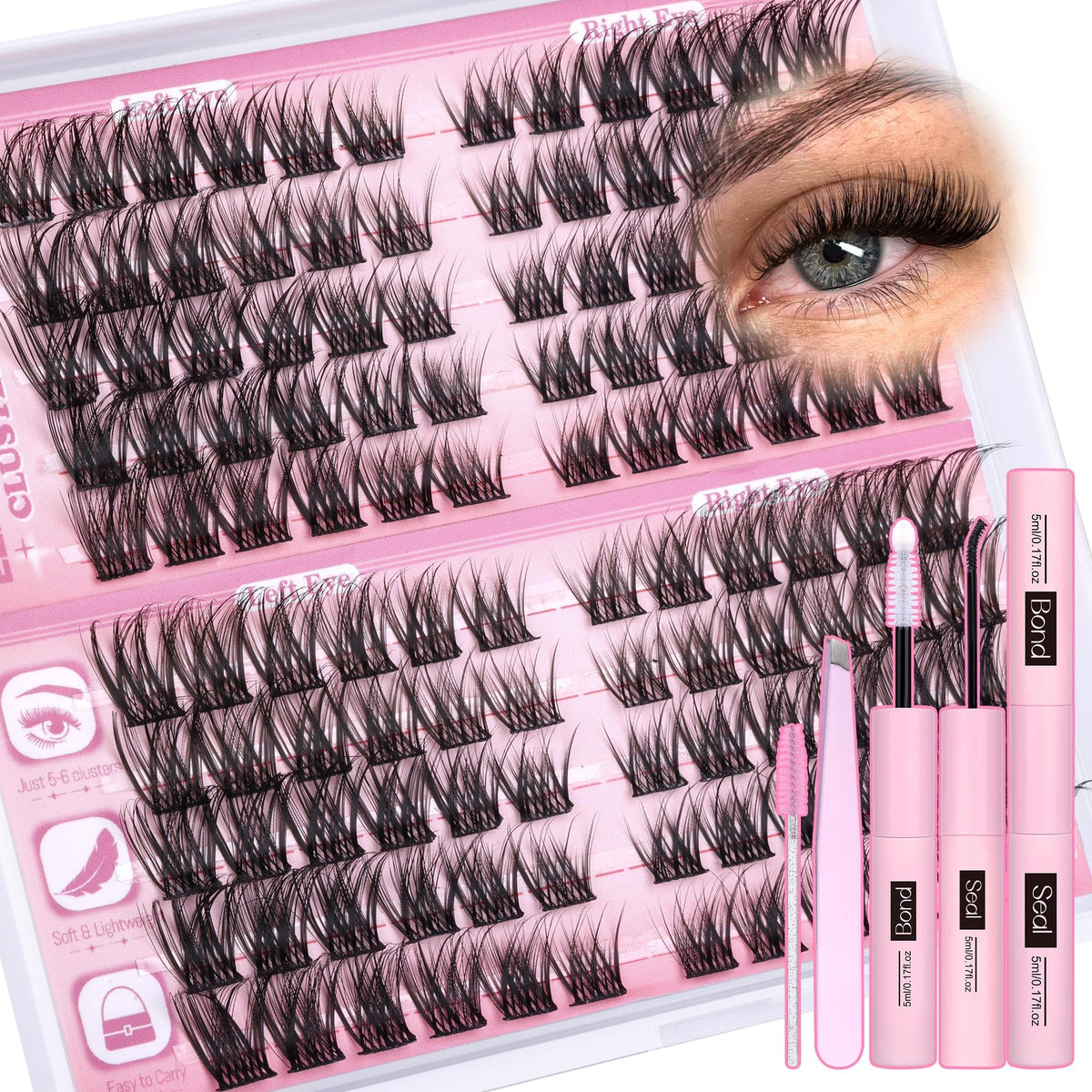 Eefofnn Lash Clusters Kit containing 120 wispy lashes and accessories